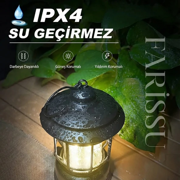 Alaska Retro Şarjlı Kamp Lambası - IPX4 Su Geçirmez, Dimmer Ayarlı, 1200mAh LED Fener - Resim 5