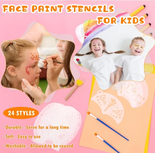 OOTSR Yeniden Kullanılabilir 24’lü Yüz Boyama Şablon Seti - Resim 2