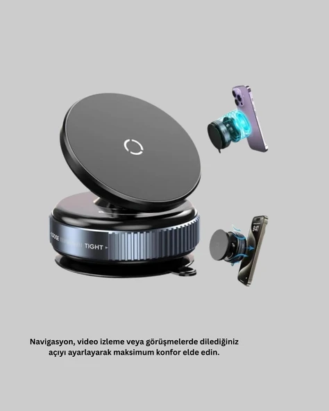 CEYLAN ADAM Araç İçi Manyetik Telefon Tutucu 360° Döner Vakumlu Stand - Resim 3