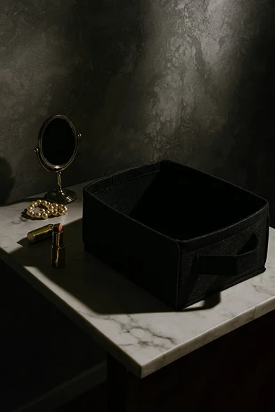 Siyah Dolap İçi, Çamaşır, Oyuncak Düzenleyici, Saklama Kutusu, Keçe Sepet Organizer 38x25x13 cm - Resim 4