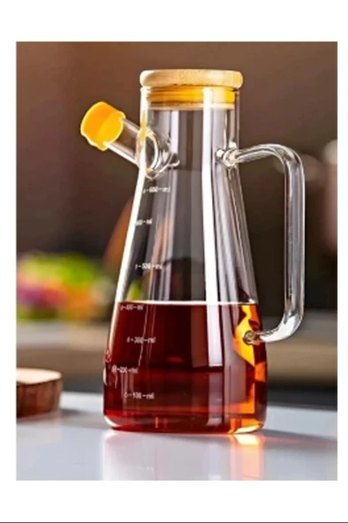 LitaeTrend Salkım 900 Ml Bambu Kapaklı Cam Yağdanlık Royaleks-CLKN-1800 ürün görseli 1