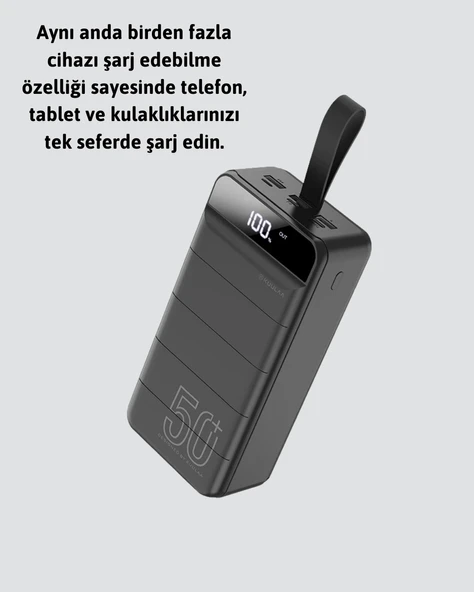 CEYLAN ADAM 50.000 mAh Kapasiteli Powerbank – Hızlı Şarj Destekli, 4 USB Portlu, LED Işıklı Taşınabilir Enerji Deposu - Resim 4