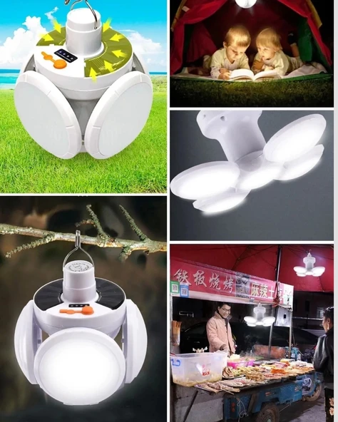 CEYLAN ADAM Katlanabilir 5 Kanatlı Solar LED Bahçe ve Kamp Lambası - Resim 4