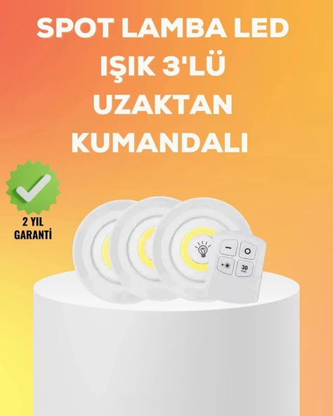 CEYLAN ADAM Çok Amaçlı Kullanım İçin Kablosuz Yapışkanlı 3 Lü Uzaktan Kumandalı Led Spot Lamba ürün görseli 1