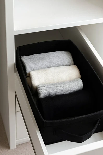 Siyah Dolap İçi, Çamaşır, Oyuncak Düzenleyici, Saklama Kutusu, Keçe Sepet Organizer 38x25x13 cm - Resim 2