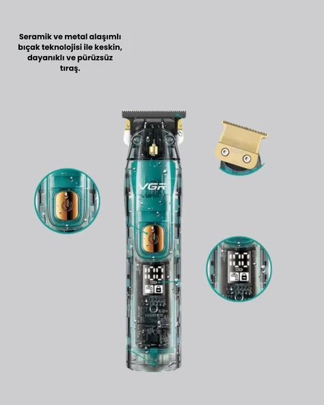 CEYLAN ADAM VGR V-695 Şarjlı Saç Sakal Tıraş Makinesi 2600mAh Batarya ve Kılavuz Taraklı - Resim 2