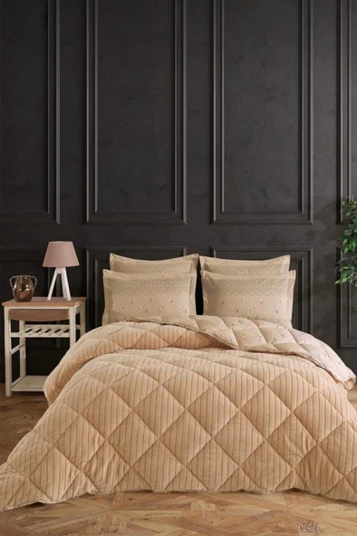 Wellsoft Jakarlı Uyku Seti 4 Parça Çift Kişilik Cappucino ürün görseli 1