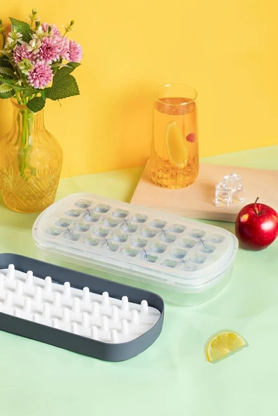 LitaeTrend 32'li Buzluk Buz Saklama Kabı - Bas Çıkar Buz Küpü Hazneli Buz Kalıbı-Antrasit Royaleks-MP-7075 - Resim 2