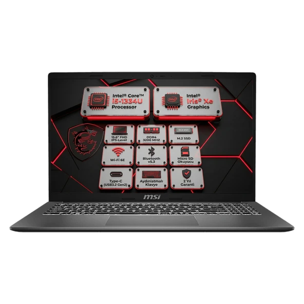 MSI Modern 15 F13MG i5-1334U 16GB 1TB SSD 15.6" FHD Freedos Laptop, Notebook F13MG-869XTR 002 ürün görseli 1