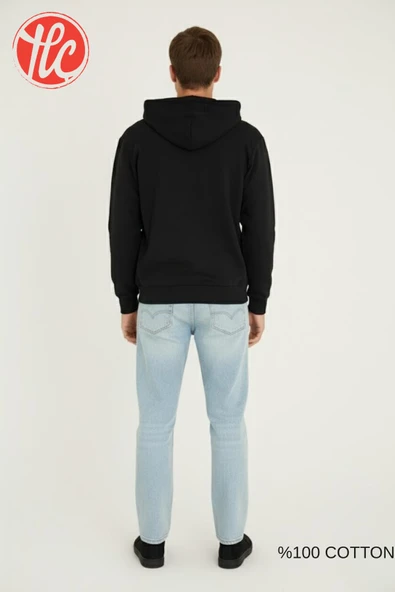 Kly Unisex Relax Fit Rahat Kesim %100 Pamuklu İçi Şardonsuz Çift Cepli Fermuarlı Kapüşonlu Sweatshirt - Resim 5