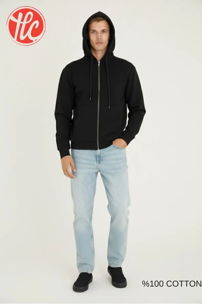 Kly Unisex Relax Fit Rahat Kesim %100 Pamuklu İçi Şardonsuz Çift Cepli Fermuarlı Kapüşonlu Sweatshirt - Resim 2