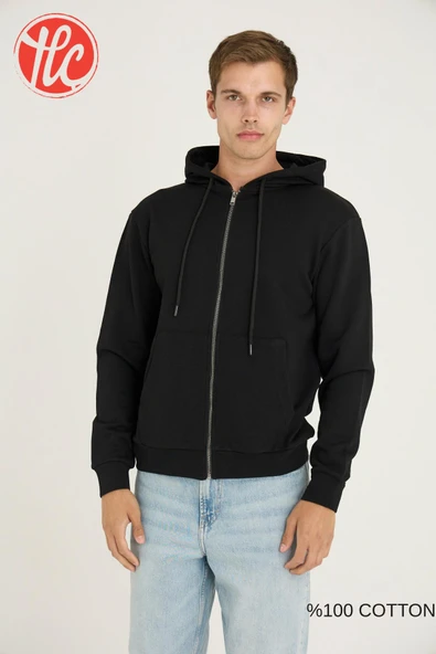 Kly Unisex Relax Fit Rahat Kesim %100 Pamuklu İçi Şardonsuz Çift Cepli Fermuarlı Kapüşonlu Sweatshirt ürün görseli 1