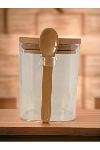 LitaeTrend Kare Bambu Kapaklı Kaşıklı kristal plastik Baharat Saklama Kabı 500ml ( 1 adet ) Royaleks-HS501 ürün görseli 1