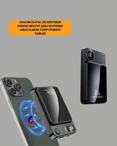 CEYLAN ADAM 20W PD ve 15W Manyetik Kablosuz Şarj Destekli Taşınabilir Powerbank - Resim 4