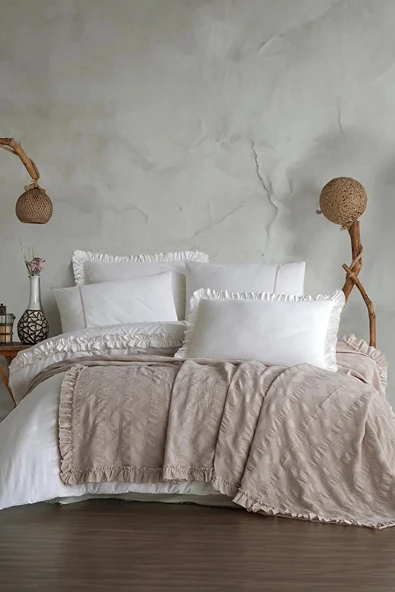 Özdilek Pikeli Getin Seti 7 Parça Ruffle Bej ürün görseli 1