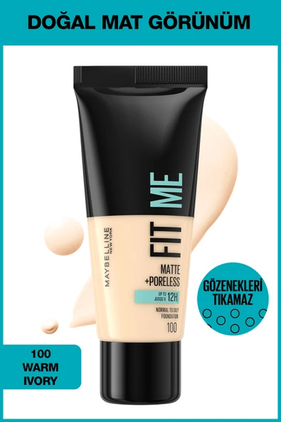 Maybelline New York Fit Me Matte Poreless Fondöten - 100 Warm İvory ürün görseli 1