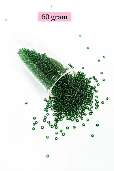 LitaeTrend Dökme Cam Kum Boncuk (11/0) 2 mm - 60 Gram -  Şefaf Koyu Yeşil - BNC037 ürün görseli 1