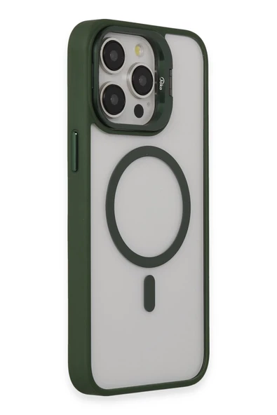 iPhone 15 Pro Max Kılıf Roblox Lens Magsafe Standlı Kapak - Koyu Yeşil - Resim 2
