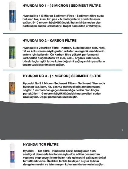 Hyundai Su Arıtma Filtre Seti 4'Lü Takım Ve Bağlantı Parçaları- Nsf Onaylı - Orijinal - Resim 2