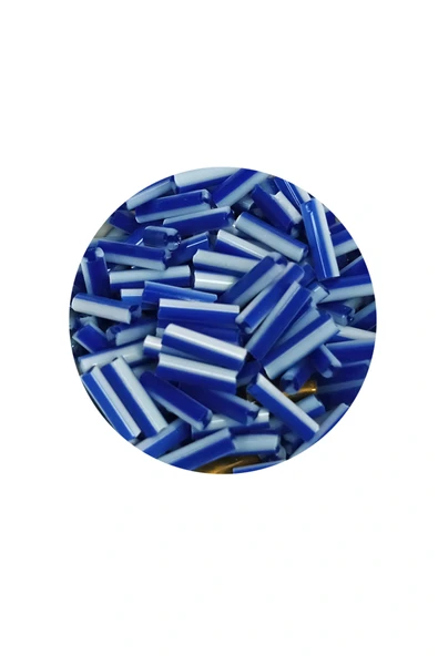LitaeTrend Uzun Boru Kesme Boncuk Çap 2mm Uzunluk 10 mm - 20 Gram - Mavi Beyaz - BNC236 - Resim 2