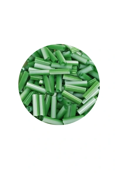 LitaeTrend Uzun Boru Kesme Boncuk Çap 2mm Uzunluk 10 mm - 60 Gram - Yeşil Beyaz - BNC286 - Resim 2