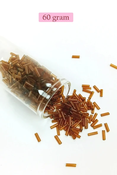 LitaeTrend Uzun Boru Kesme Boncuk Çap 2mm Uzunluk 10 mm - 60 Gram - Şeffaf Kahverengi - BNC285 ürün görseli 1