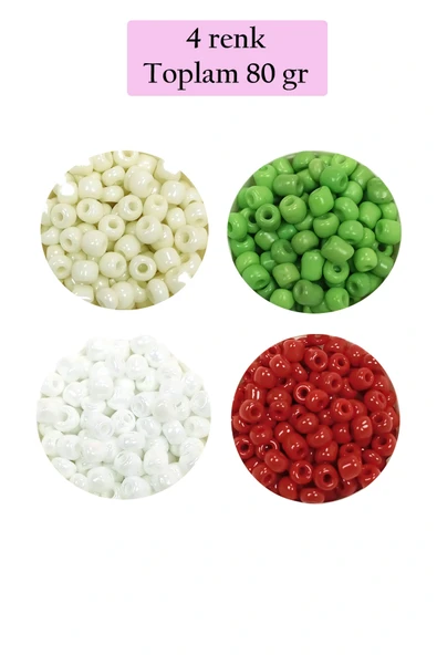 LitaeTrend Dökme Cam Kum Boncuk Büyük Boy (6/0) 4 mm - 4 Renk - Toplam 80 Gram - BNC407 ürün görseli 1