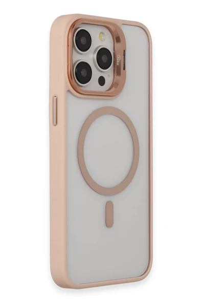 iPhone 15 Pro Kılıf Roblox Lens Magsafe Standlı Kapak - Pudra - Resim 2