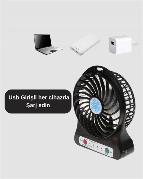 CEYLAN ADAM Mini Vantilatör Masaüstü – USB Girişli, Şarjlı, 3 Kademe, Sessiz Motor, Işıklı ürün görseli 1