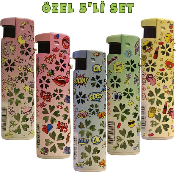 Hunter Turbo Jet Alevli Işıklı Metal Çakmak 5’li Set – Doldurulabilir LED Işıklı (32-4B-K) ürün görseli 1