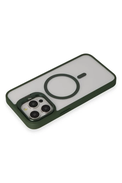 iPhone 15 Pro Max Kılıf Roblox Lens Magsafe Standlı Kapak - Koyu Yeşil - Resim 3