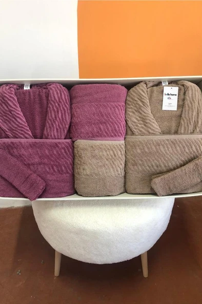 Zebra 8 Parça Aile Bornoz Takımı Mürdüm - Kahve ürün görseli 1