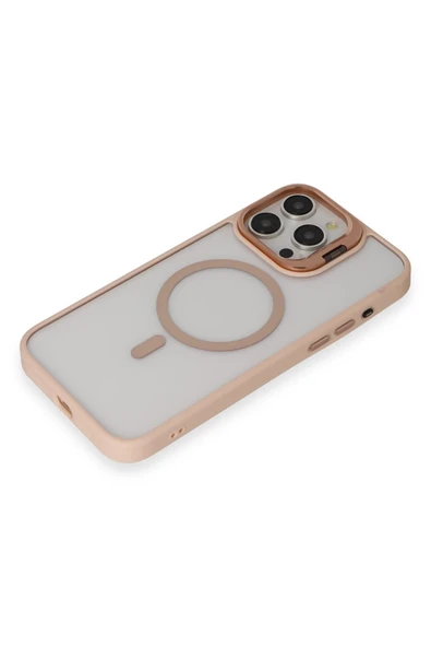 iPhone 15 Pro Kılıf Roblox Lens Magsafe Standlı Kapak - Pudra - Resim 4