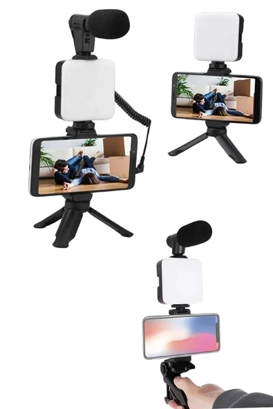 CEYLAN ADAM Akıllı Telefon Vlog Kiti Tripod Mini Mikrofonlu Telefon Tutucu - Resim 4