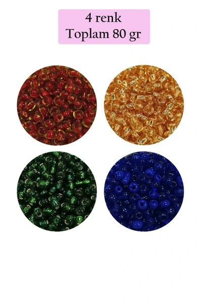 LitaeTrend Dökme Cam Kum Boncuk (8/0) 3 mm - 4 Renk - Toplam 80 Gram - BNC424 ürün görseli 1