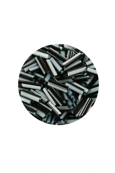 LitaeTrend Uzun Boru Kesme Boncuk Çap 2mm Uzunluk 10 mm - 20 Gram - Siyah Beyaz - BNC251 - Resim 2