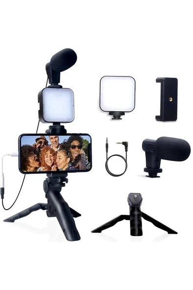 CEYLAN ADAM Akıllı Telefon Vlog Kiti Tripod Mini Mikrofonlu Telefon Tutucu - Resim 5