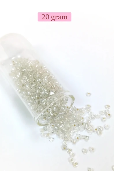 LitaeTrend Dökme Cam Kum Boncuk (8/0) 3 mm - 20 Gram - Şeffaf Gümüş - BNC160 ürün görseli 1