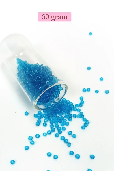 LitaeTrend Dökme Cam Kum Boncuk (8/0) 3 mm - 60 Gram - Şeffaf Deniz Mavi - BNC221 ürün görseli 1