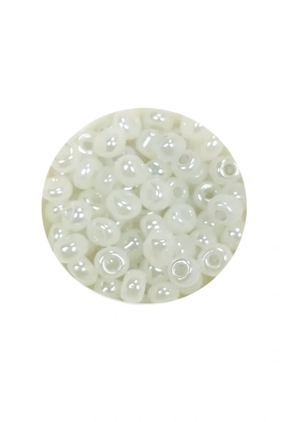 LitaeTrend Dökme Cam Kum Boncuk Büyük Boy (6/0) 4 mm - 60 Gram - İnci Beyaz - BNC117 - Resim 2