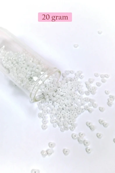 LitaeTrend Dökme Cam Kum Boncuk (8/0) 3 mm - 20 Gram - İnci Beyaz - BNC145 ürün görseli 1