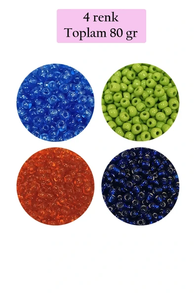 LitaeTrend Dökme Cam Kum Boncuk (8/0) 3 mm - 4 Renk - Toplam 80 Gram - BNC421 ürün görseli 1