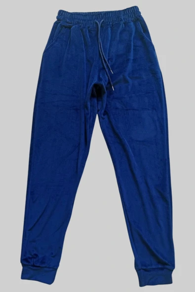 LitaeTrend Parlak Kadife Cepli Pantolon Eşofman Pijama Altı Unisex Lastikli Paça Lacivert ürün görseli 1