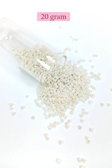 LitaeTrend Dökme Cam Kum Boncuk (11/0) 2 mm - 20 Gram -  Parlak Beyaz - BNC030 ürün görseli 1
