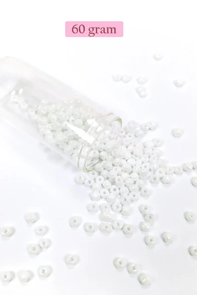 LitaeTrend Dökme Cam Kum Boncuk Büyük Boy (6/0) 4 mm - 60 Gram - Kar Beyaz - BNC109 ürün görseli 1