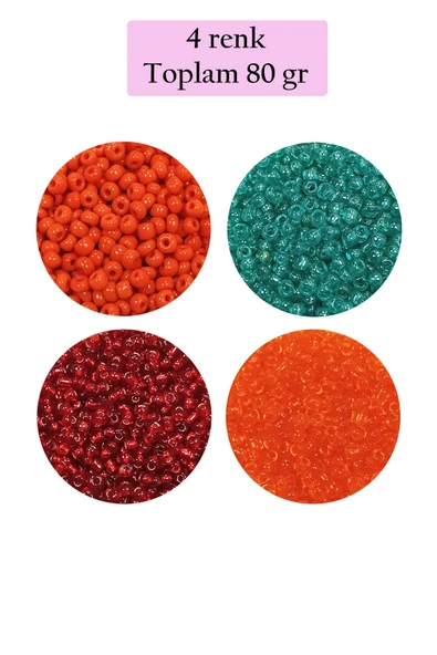 LitaeTrend Dökme Cam Kum Boncuk (11/0) 2 mm - 4 Renk - Toplam 80 Gram -  BNC402 ürün görseli 1