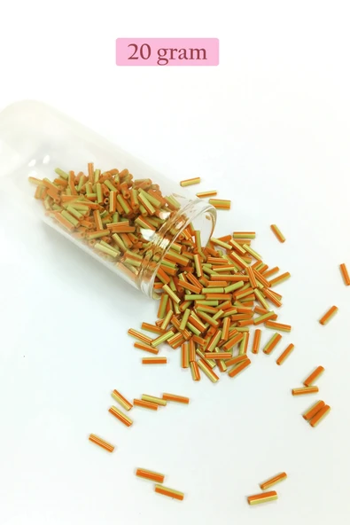 LitaeTrend Uzun Boru Kesme Boncuk Çap 2mm Uzunluk 10 mm - 20 Gram - Yeşil Turuncu - BNC261 ürün görseli 1