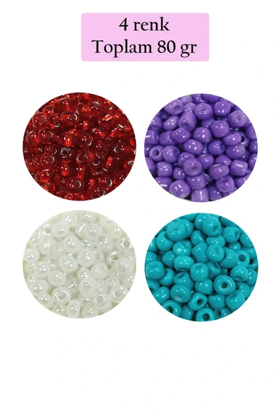 LitaeTrend Dökme Cam Kum Boncuk Büyük Boy (6/0) 4 mm - 4 Renk - Toplam 80 Gram - BNC409 ürün görseli 1