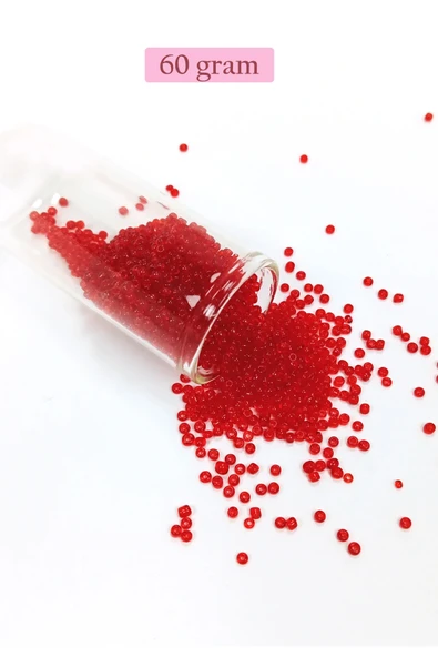 LitaeTrend Dökme Cam Kum Boncuk (11/0) 2 mm - 60 Gram -  Şeffaf Kırmızı - BNC056 ürün görseli 1