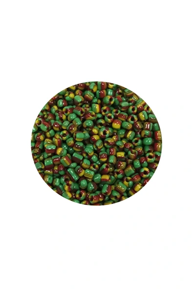 LitaeTrend Dökme Cam Kum Boncuk (11/0) 2 mm - 20 Gram -  Yeşil Sarı Çizgili - BNC006 - Resim 2
